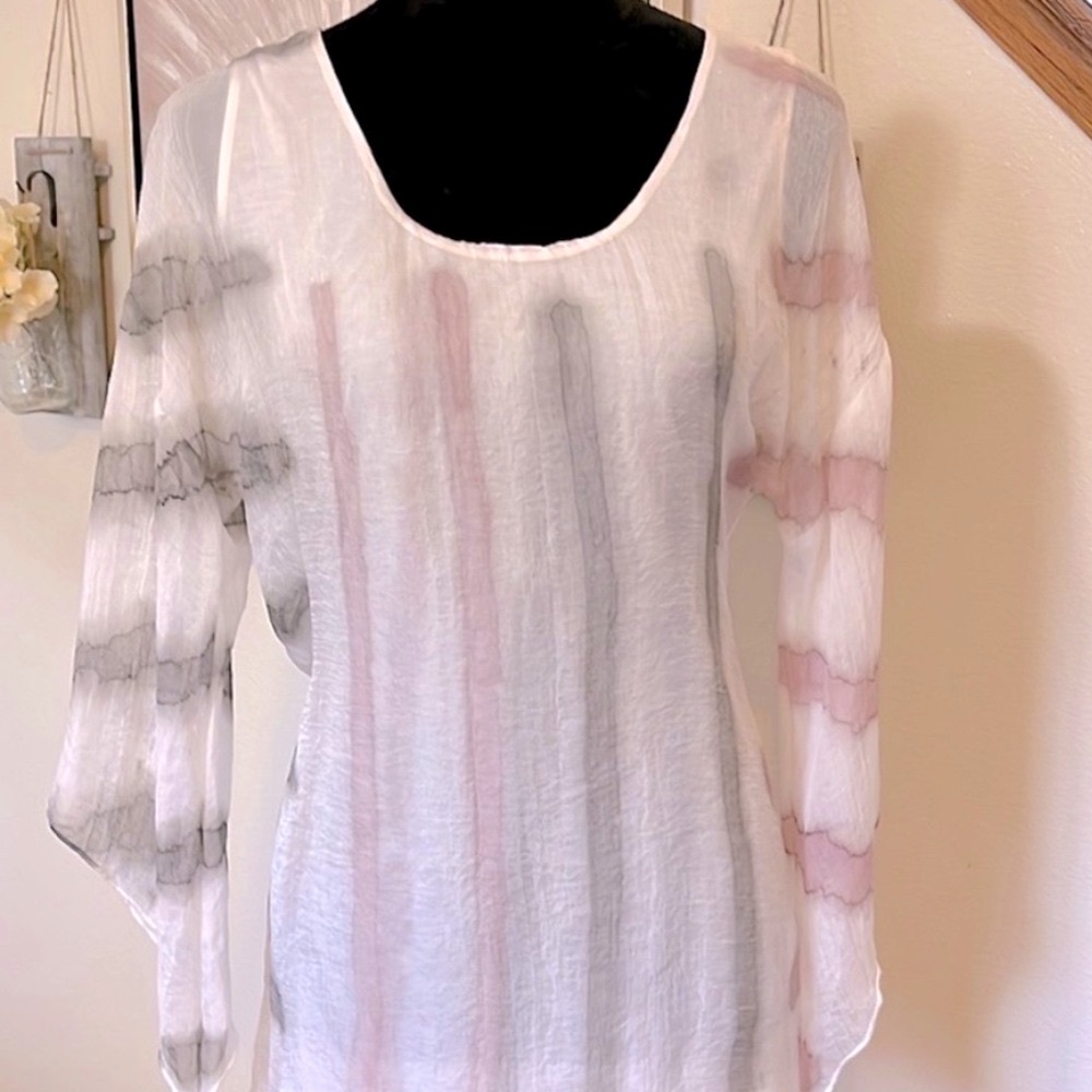 Vintage Flew de Lis Shear Striped Flutter 3/4 Sleeve Blouse